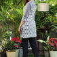 Smart off White Ikat Tunic with Grey Embroidered Yoke.