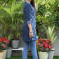 Elegant Navy Blue Cotton and Indigo Cross Over Tunic