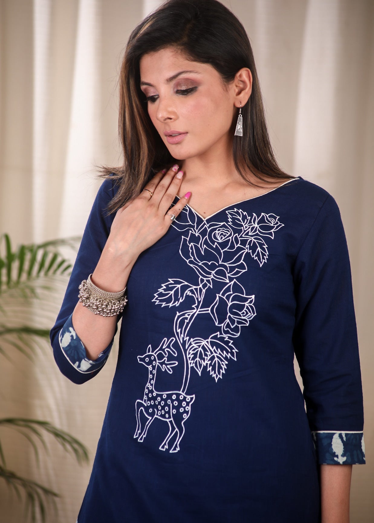 Stunning Pure Cotton Straight Cut Kurta with Exclusive Hand painting and Ikat