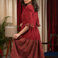 Rust cotton tiered dress with mirror work