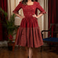 Rust cotton tiered dress with mirror work
