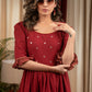 Rust cotton tiered dress with mirror work
