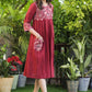Beautiful Cotton Maroon A-Line Dress with Kantha Work Yoke and Pocket