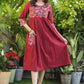 Beautiful Cotton Maroon A-Line Dress with Kantha Work Yoke and Pocket