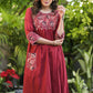 Beautiful Cotton Maroon A-Line Dress with Kantha Work Yoke and Pocket