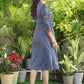 Classy Indigo and Ajrakh V-Neck Fit and Flare Dress
