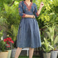 Classy Indigo and Ajrakh V-Neck Fit and Flare Dress