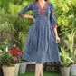 Classy Indigo and Ajrakh V-Neck Fit and Flare Dress