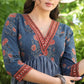 Classy Indigo and Ajrakh V-Neck Fit and Flare Dress