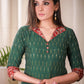 Simple and Elegant Cotton Ikat Kurta With kalamkari Collar and Cuff and Wooden Buttons