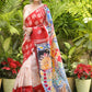 Stylish White & Red Pure Silk Momchitra Batik Saree