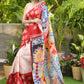 Stylish White & Red Pure Silk Momchitra Batik Saree