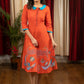 Orange cotton dress with exclusive Gond tribal painting on hem