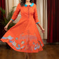 Orange cotton dress with exclusive Gond tribal painting on hem