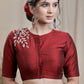 Maroon Cotton Silk Blouse With lining and  Exclusiv e Front and Back Embroidery and Bow.Lining Given