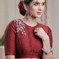 Maroon Cotton Silk Blouse With lining and  Exclusiv e Front and Back Embroidery and Bow.Lining Given