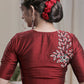 Maroon Cotton Silk Blouse With lining and  Exclusiv e Front and Back Embroidery and Bow.Lining Given