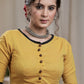 Mustard Yellow  Cotton Handloom Blouse with wooden Button .Lining Given