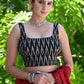 Smart Black Ikat Sleeveless Blouse with Red Detailing