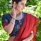 Blue Printed Blouse with Maroon Cotton Detailing and Buttons