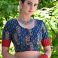 Blue Printed Blouse with Maroon Cotton Detailing and Buttons