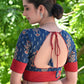 Blue Printed Blouse with Maroon Cotton Detailing and Buttons