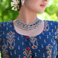 Blue Printed Blouse with Maroon Cotton Detailing and Buttons