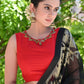 Red Cotton Silk Blouse with Delicate Hand Embroidery and Fisheye Back