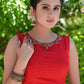 Red Cotton Silk Blouse with Delicate Hand Embroidery and Fisheye Back
