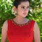 Red Cotton Silk Blouse with Delicate Hand Embroidery and Fisheye Back