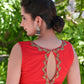 Red Cotton Silk Blouse with Delicate Hand Embroidery and Fisheye Back