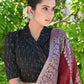 Classy Black Ikat Overlap Collared Blouse with Side Tie-Up