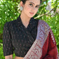 Classy Black Ikat Overlap Collared Blouse with Side Tie-Up