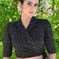 Classy Black Ikat Overlap Collared Blouse with Side Tie-Up
