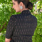 Classy Black Ikat Overlap Collared Blouse with Side Tie-Up