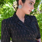 Classy Black Ikat Overlap Collared Blouse with Side Tie-Up