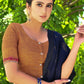 Exclusive Rust Orange Cotton Blouse with Beautiful Red Embroidery and Wooden Buttons at the Back