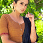 Exclusive Rust Orange Cotton Blouse with Beautiful Red Embroidery and Wooden Buttons at the Back