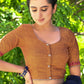 Exclusive Rust Orange Cotton Blouse with Beautiful Red Embroidery and Wooden Buttons at the Back