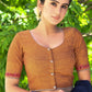 Exclusive Rust Orange Cotton Blouse with Beautiful Red Embroidery and Wooden Buttons at the Back