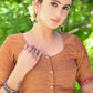 Exclusive Rust Orange Cotton Blouse with Beautiful Red Embroidery and Wooden Buttons at the Back