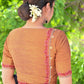 Exclusive Rust Orange Cotton Blouse with Beautiful Red Embroidery and Wooden Buttons at the Back