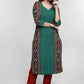 Green Cotton Ikat Combination Kurta-Pant Optional