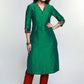 Green Cotton Silk Kurta with Ikat Collar-Pant Optional