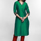 Green Cotton Silk Kurta with Ikat Collar-Pant Optional