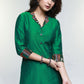 Green Cotton Silk Kurta with Ikat Collar-Pant Optional
