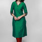 Green Cotton Silk Kurta with Ikat Collar-Pant Optional