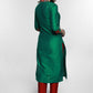 Green Cotton Silk Kurta with Ikat Collar-Pant Optional