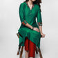 Green Cotton Silk Kurta with Ikat Collar-Pant Optional