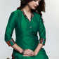 Green Cotton Silk Kurta with Ikat Collar-Pant Optional